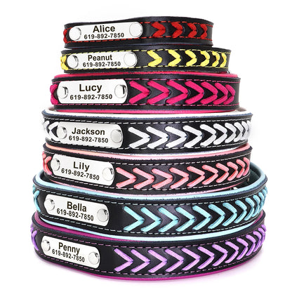 Personalized PU Leather Dog Collar Padded Puppy Pet Necklace