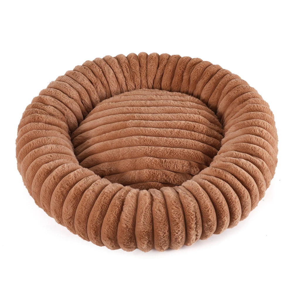 Comfortable Round Small Cat Bed Stripe Large Dog Sofa Kennel Elastic