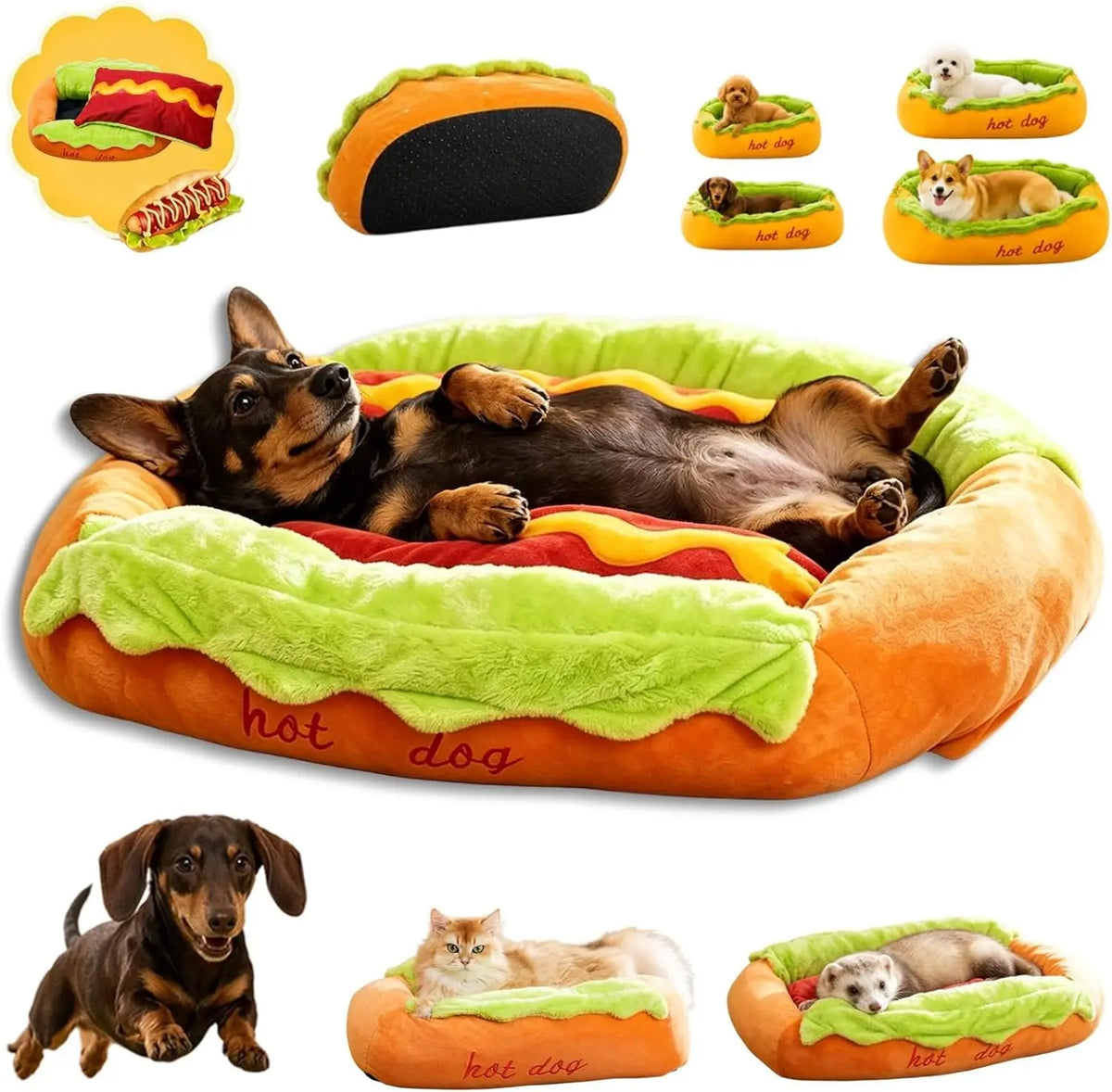 New Hot Dog Dog Bed, Cute Funny Hotdog Bed, Hot Dogs Beds