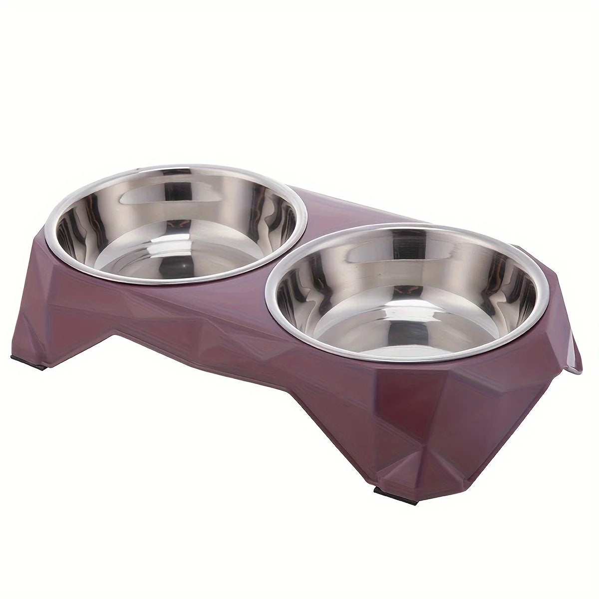 Stainless Steel Pet Double Bowl Upgraded Diamon Pattern