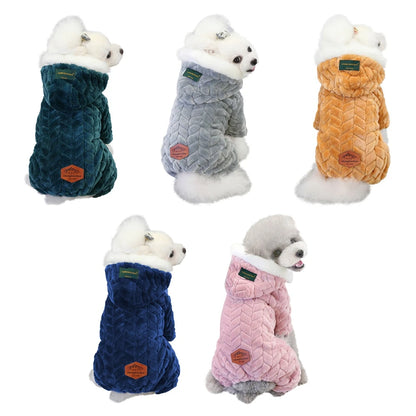 Winter Warm Thicken Dog Jumpsuits Pet Puppy With Hoodie Jacket Coat