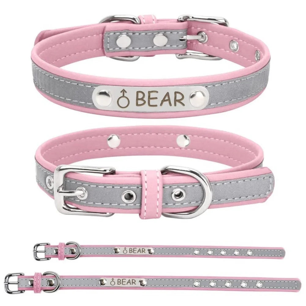 Dog Collar PU Leather Engraved - Customized with Name, Unique