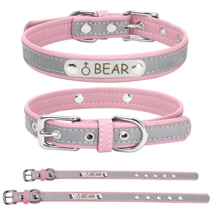 Dog Collar PU Leather Engraved - Customized with Name, Unique
