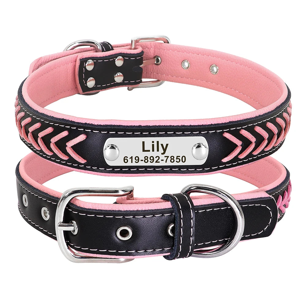 Personalized PU Leather Dog Collar Padded Puppy Pet Necklace