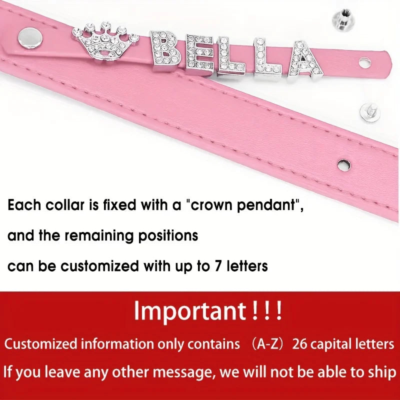 Personalized Dog Name Collar Faux Leather Puppy Cat ID Collars