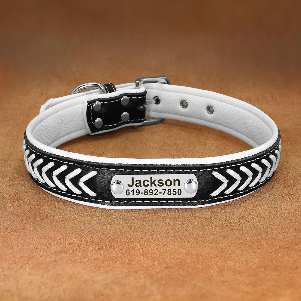 Personalized PU Leather Dog Collar Padded Puppy Pet Necklace