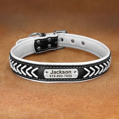 Personalized PU Leather Dog Collar Padded Puppy Pet Necklace