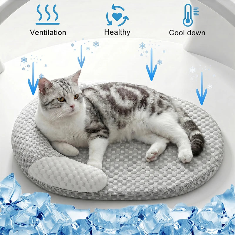 Summer Ice Silk Cooling Dog Bed Oval Breathable Heat Dissipation