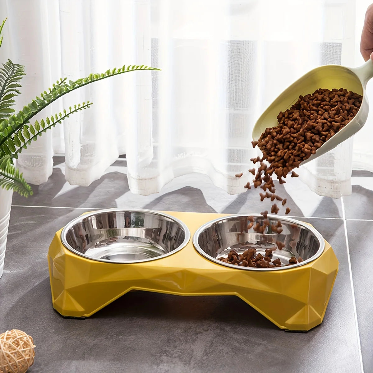 Stainless Steel Pet Double Bowl Upgraded Diamon Pattern