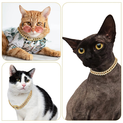 Pet Dog Collar Cat Cuban Chain Diamond Walking Metal Chain Collar