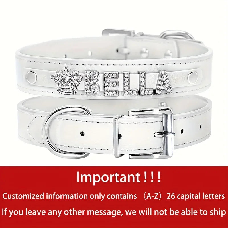 Personalized Dog Name Collar Faux Leather Puppy Cat ID Collars