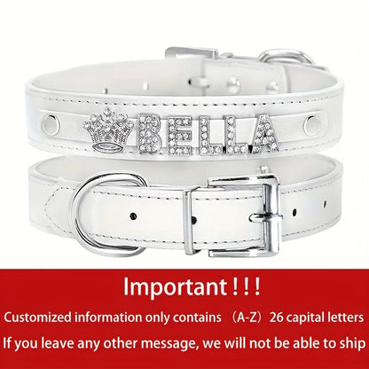 Personalized Dog Name Collar Faux Leather Puppy Cat ID Collars