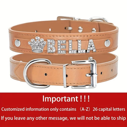 Personalized Dog Name Collar Faux Leather Puppy Cat ID Collars