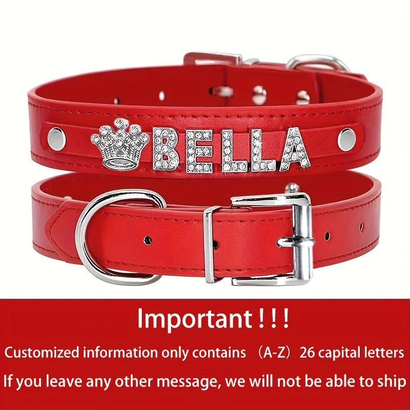 Personalized Dog Name Collar Faux Leather Puppy Cat ID Collars