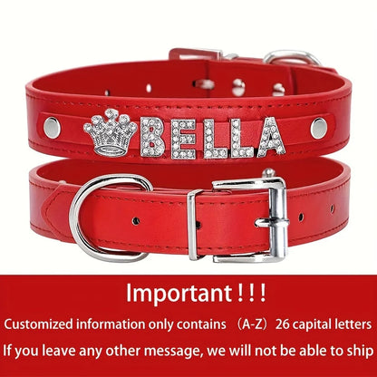 Personalized Dog Name Collar Faux Leather Puppy Cat ID Collars
