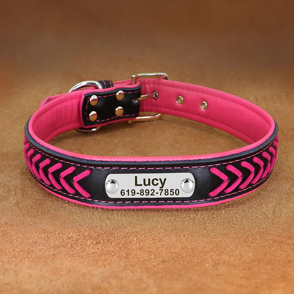 Personalized PU Leather Dog Collar Padded Puppy Pet Necklace