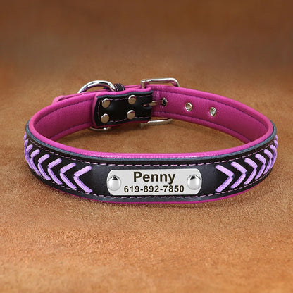 Personalized PU Leather Dog Collar Padded Puppy Pet Necklace