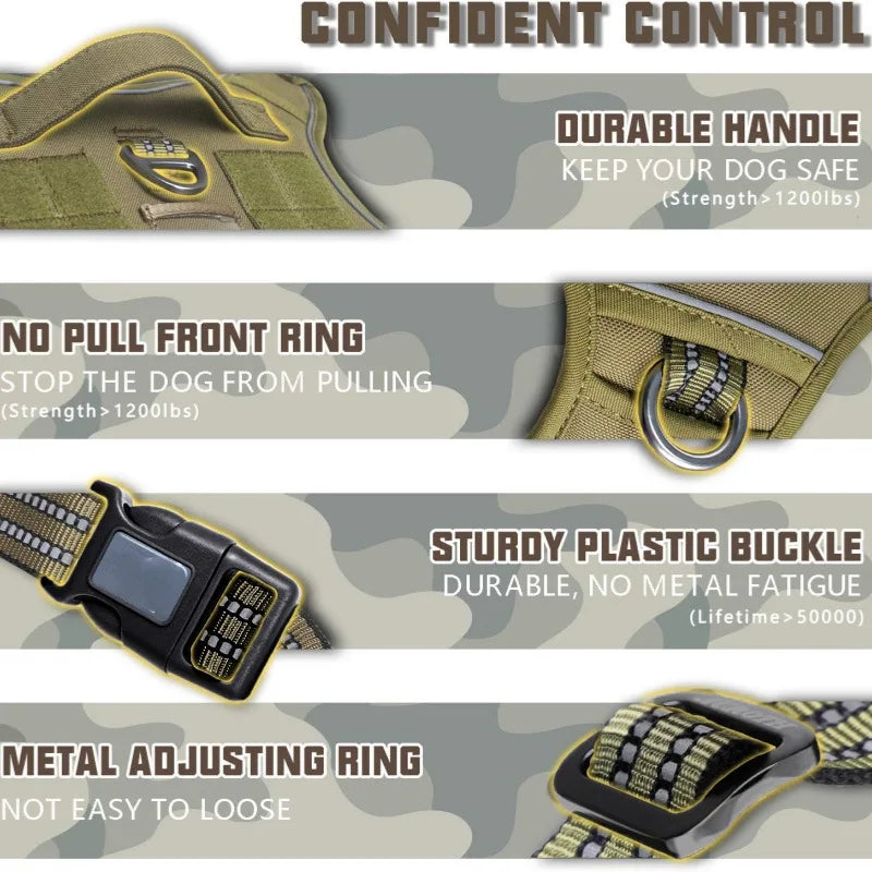 Large Dog Harness Collar Leash Molle Pouches Pet German Shepherd
