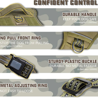 Large Dog Harness Collar Leash Molle Pouches Pet German Shepherd