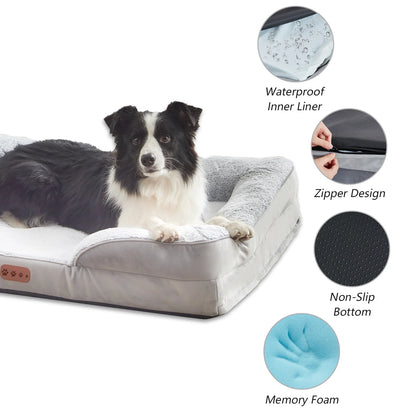 Orthopedic Memory Sponge Dog Bed with Universal C-Type Armrest
