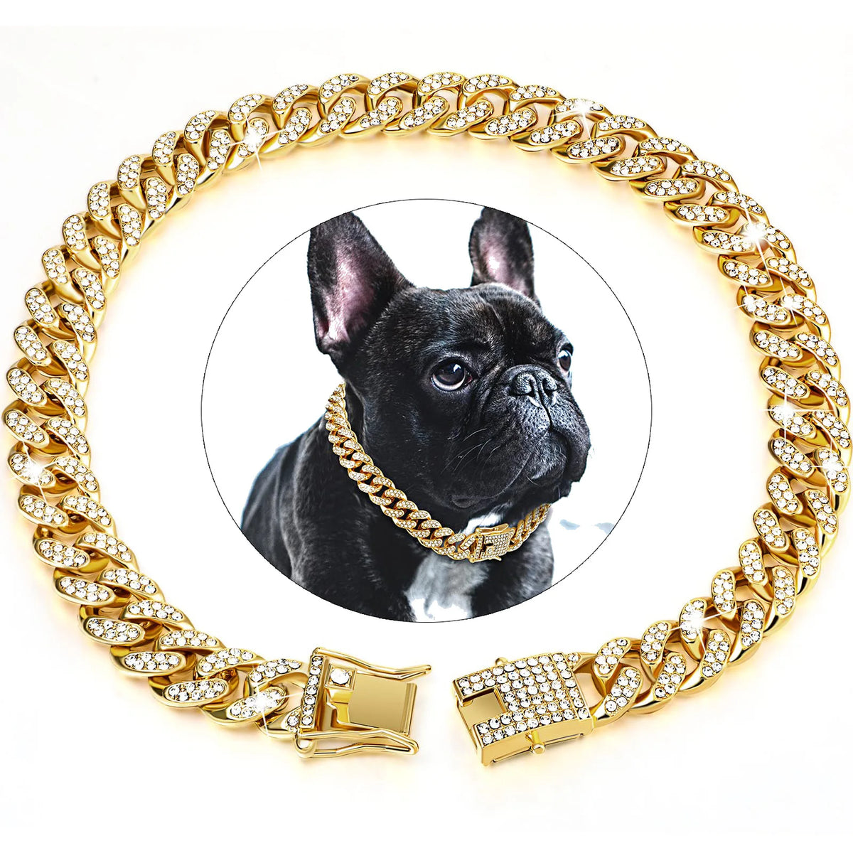Pet Dog Collar Cat Cuban Chain Diamond Walking Metal Chain Collar