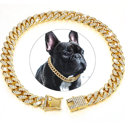 Pet Dog Collar Cat Cuban Chain Diamond Walking Metal Chain Collar