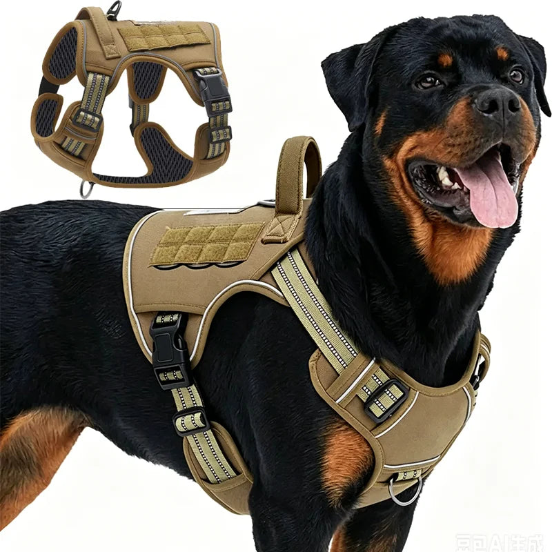 Large Dog Harness Collar Leash Molle Pouches Pet German Shepherd