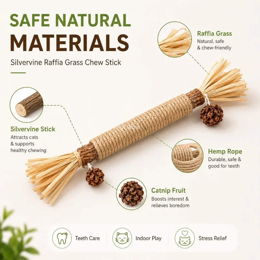 Pet Silvervine Chew Sticks with Raffia Grass Dog Teething Toy