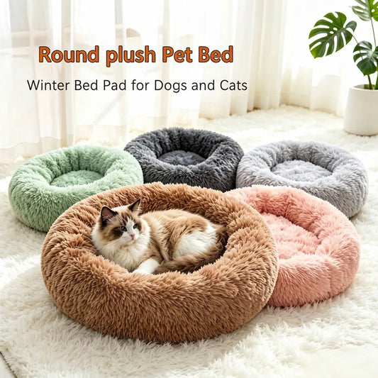 Soft Pet Cat Bed Pad Plush Warm Faux Fur Dog Calm Bed Donut