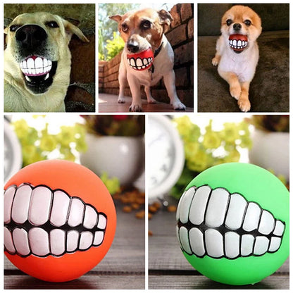 Rubber Dog Teeth Ball Toys Squeaky Cleaning Tooth