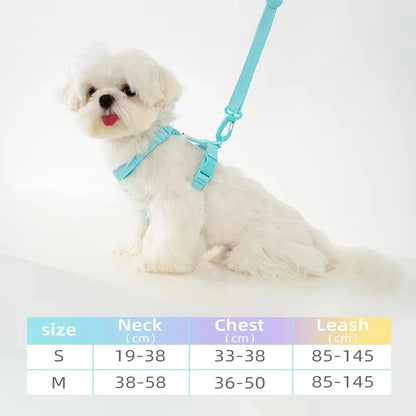 Adjustable Dog Harness Collar Leash Set Macarone Color