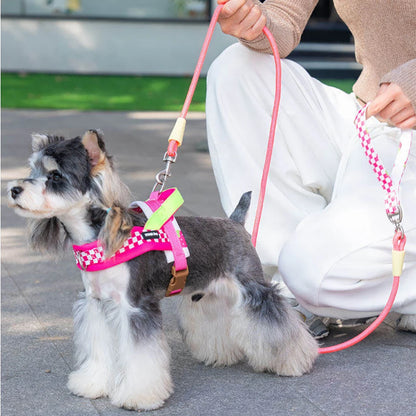 Dog Harness and Leash Set,Saddle Style Plaid