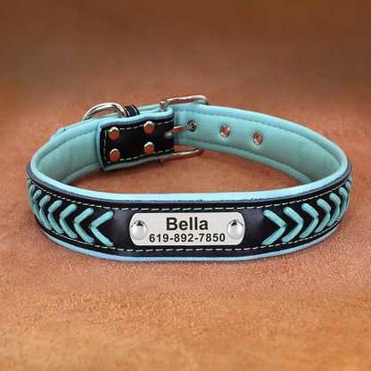 Personalized PU Leather Dog Collar Padded Puppy Pet Necklace
