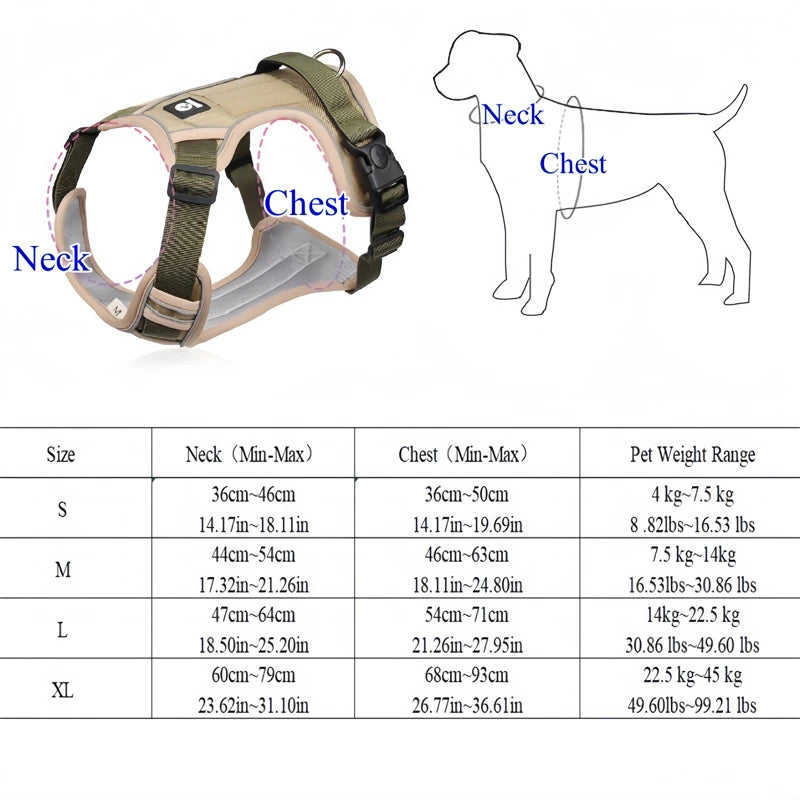Reflective Dog Harness 1680D Waterproof Oxford Harness