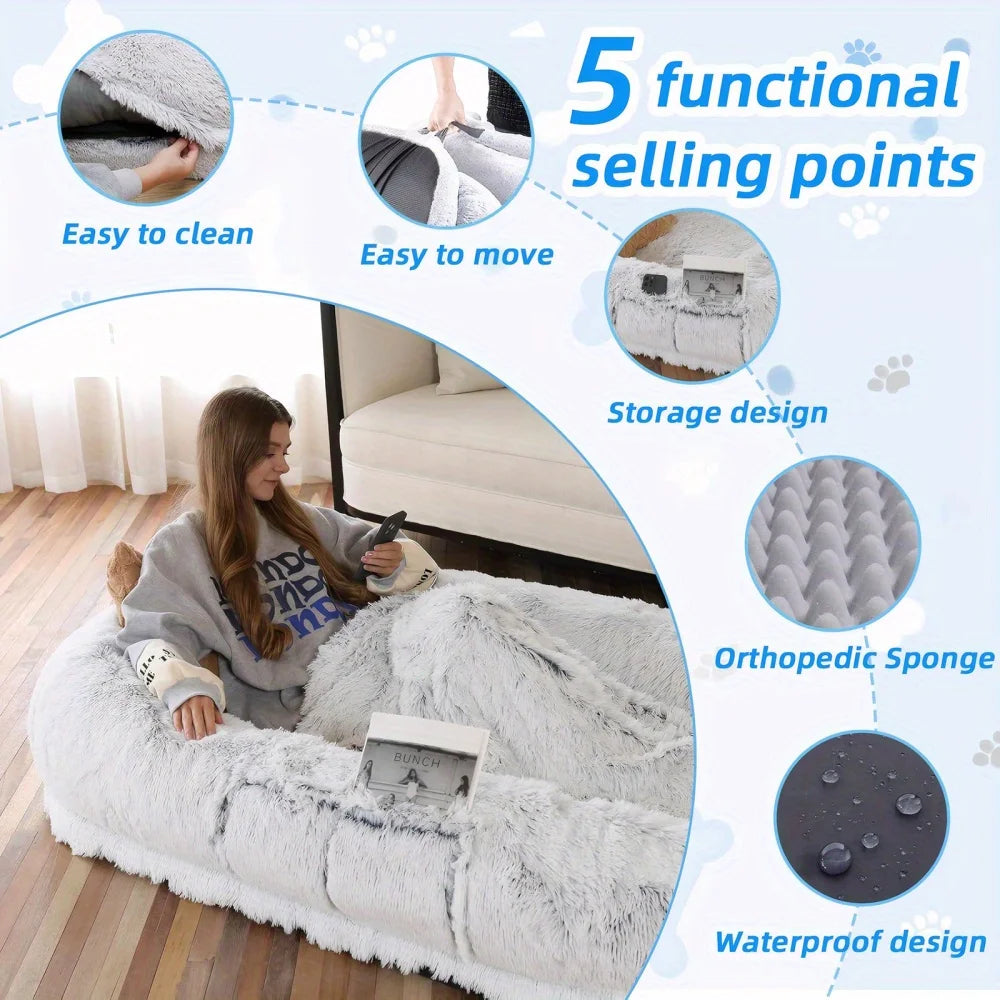 Human Dog Bed, Washable Faux Fur Dog Bed