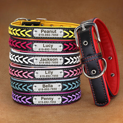 Personalized PU Leather Dog Collar Padded Puppy Pet Necklace