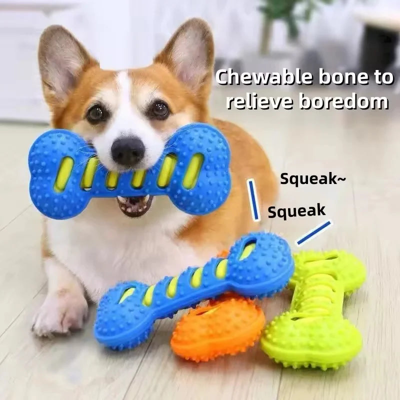 Pet Dog Squeaky Chew Toys Durable Rubber Bone Interactive
