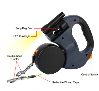 Retractable Dual Double Pet Leash Rope