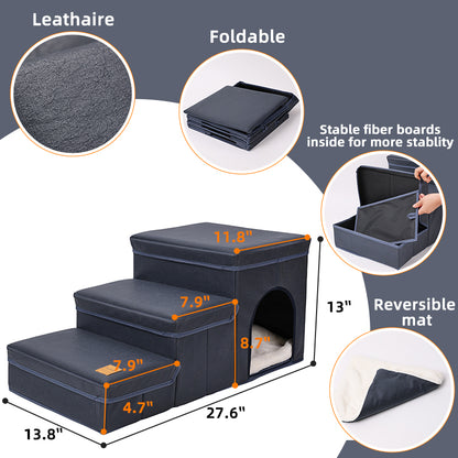 Foldable Dog Stairs With Storage - 3-Level Small To Medium