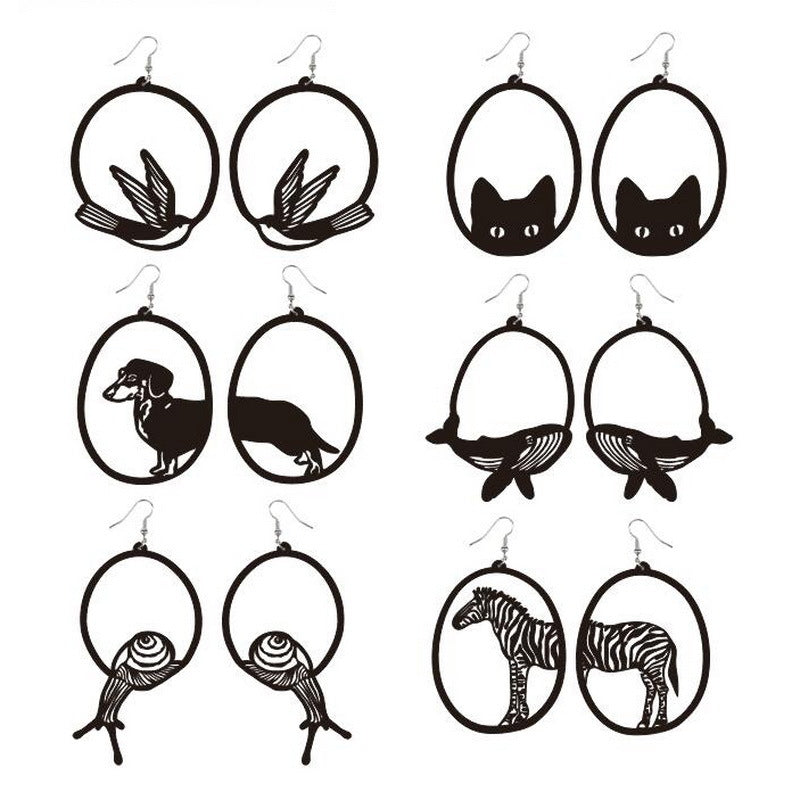 Acrylic Dangle Earrings Round Asymmetric Dog Drop Earrings