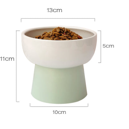 Contrast Color Ceramic Tall Pet Cat Food Bowl Shallow Mouth