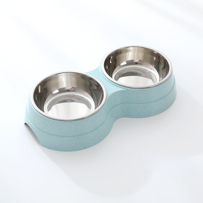 Double Pet Bowls Dog Food Water Feeder Stainless Steel Pet Drinking