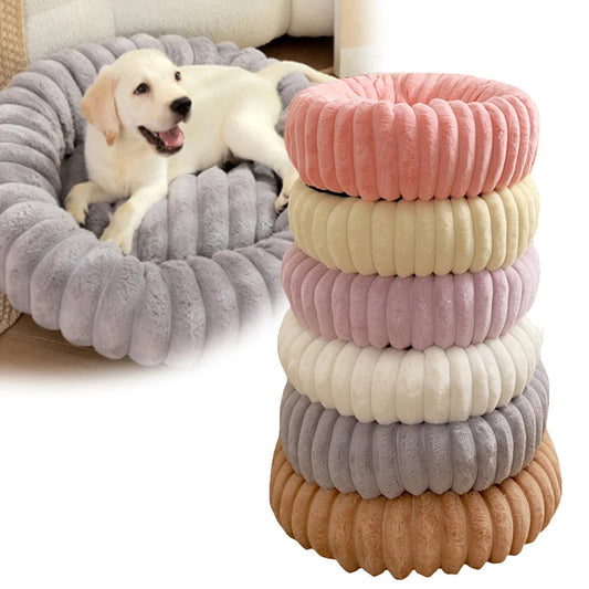 Pet Kennels Long Plush Round Cat Nest Winter Warm Dog Beds