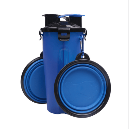 2 in 1 Travel Dog Food & Water Bottle With Two Collapsible Bowls