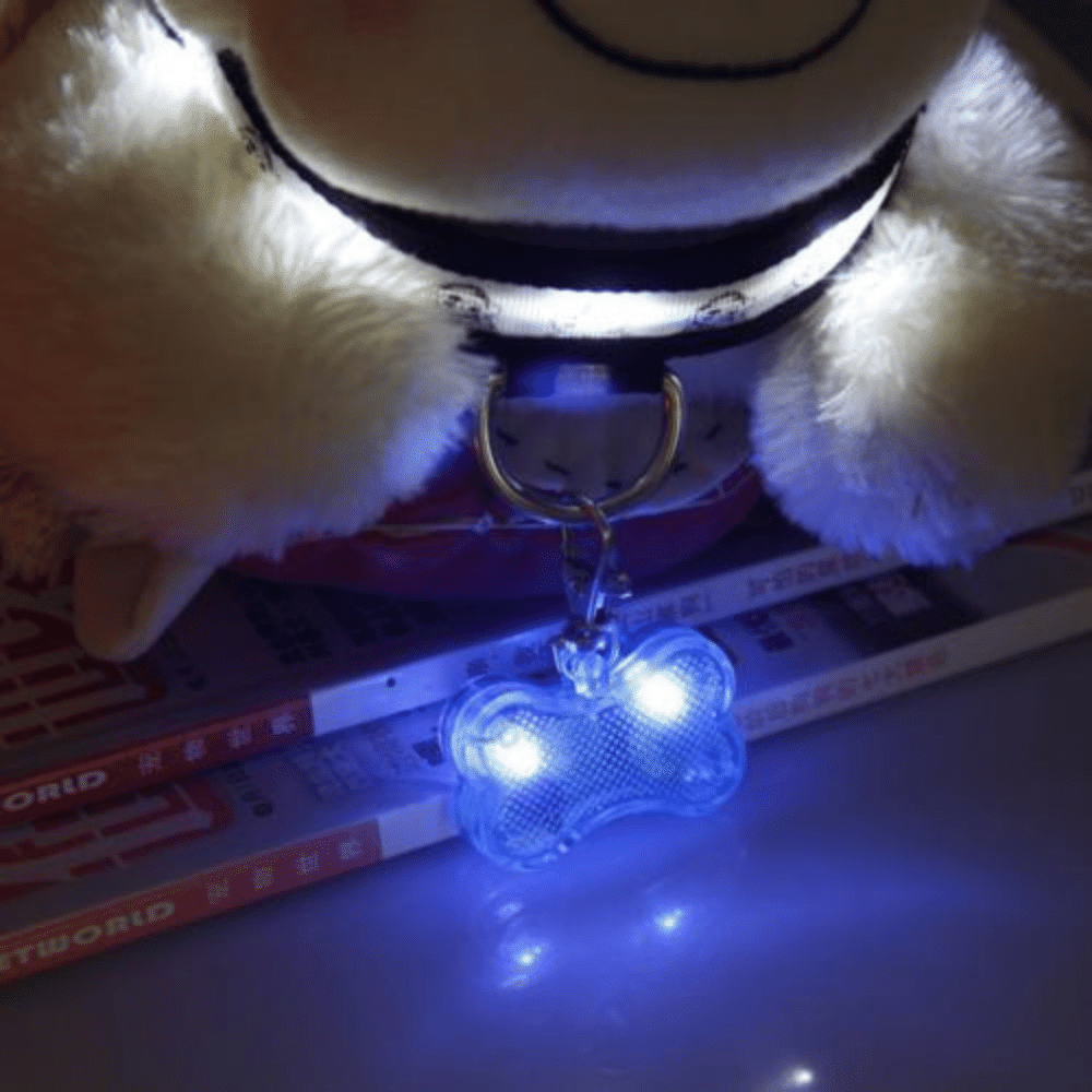 New  LED Dog Bone Shape ID Tag Pet Safety Collar Pendant