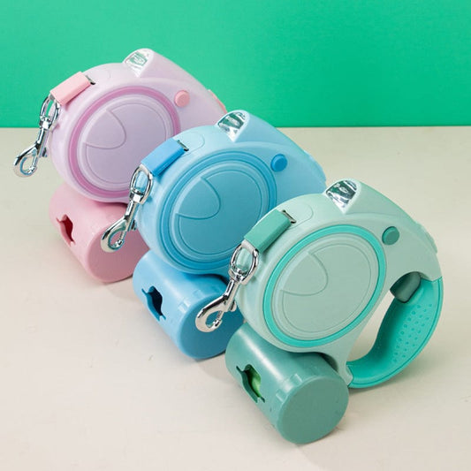 3 in 1 Retractable Dog Leash With Flashlight and Waste Bag Dispenser