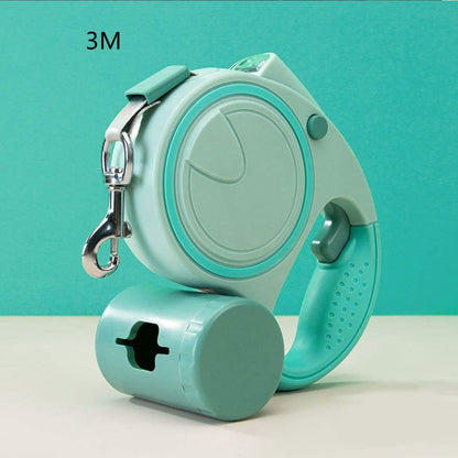 3 in 1 Retractable Dog Leash With Flashlight and Waste Bag Dispenser