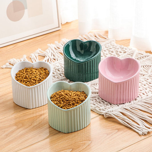 Ceramic Heart Shaped Raised Dog Bowl
