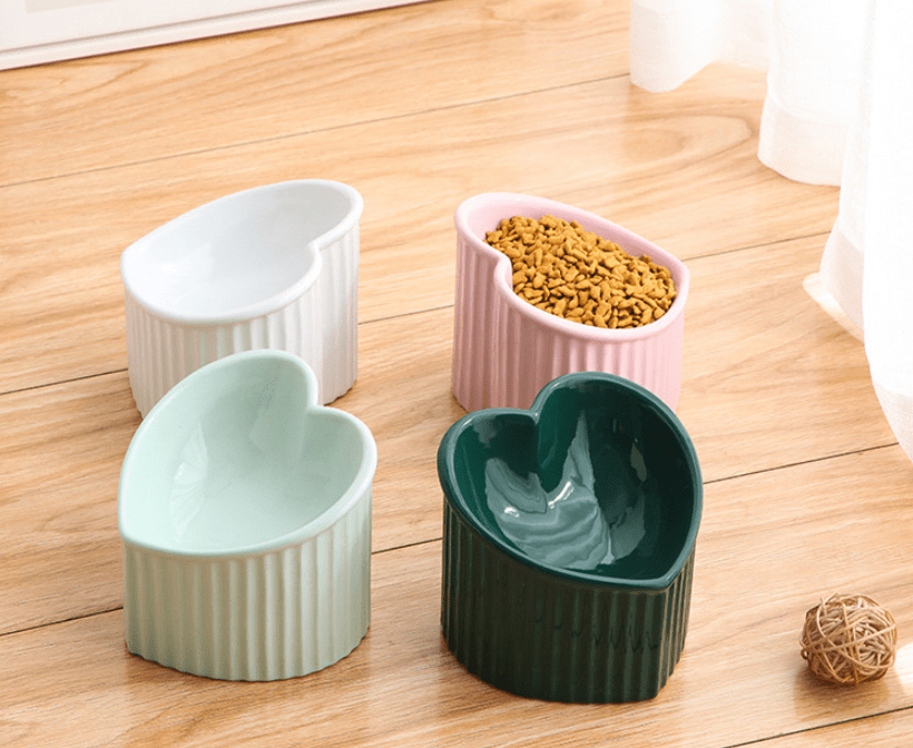 Ceramic Heart Shaped Raised Dog Bowl