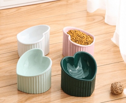 Ceramic Heart Shaped Raised Dog Bowl